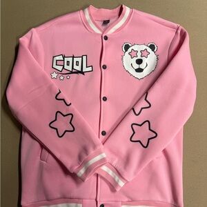 Brand new pink and white varsity jacket